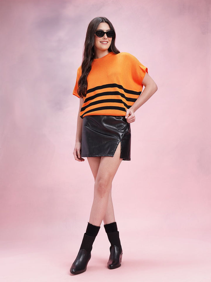 DressBerry Striped Round Neck Extended Sleeves Pullover