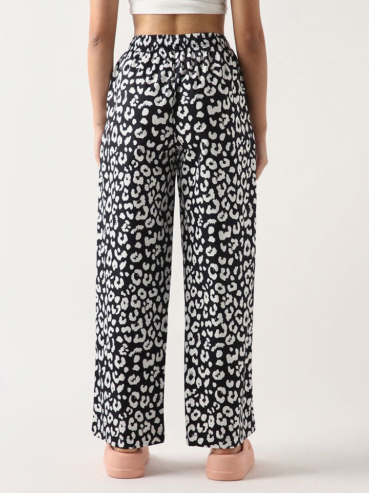 Bewakoof Women Black All Over Printed Wide Leg Pyjamas