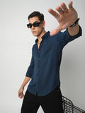 VASTRADO Men Classic Spread Collar Vertical Striped Slim Fit Casual Shirt