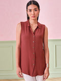 AND Women Solid Shirt Collar Top