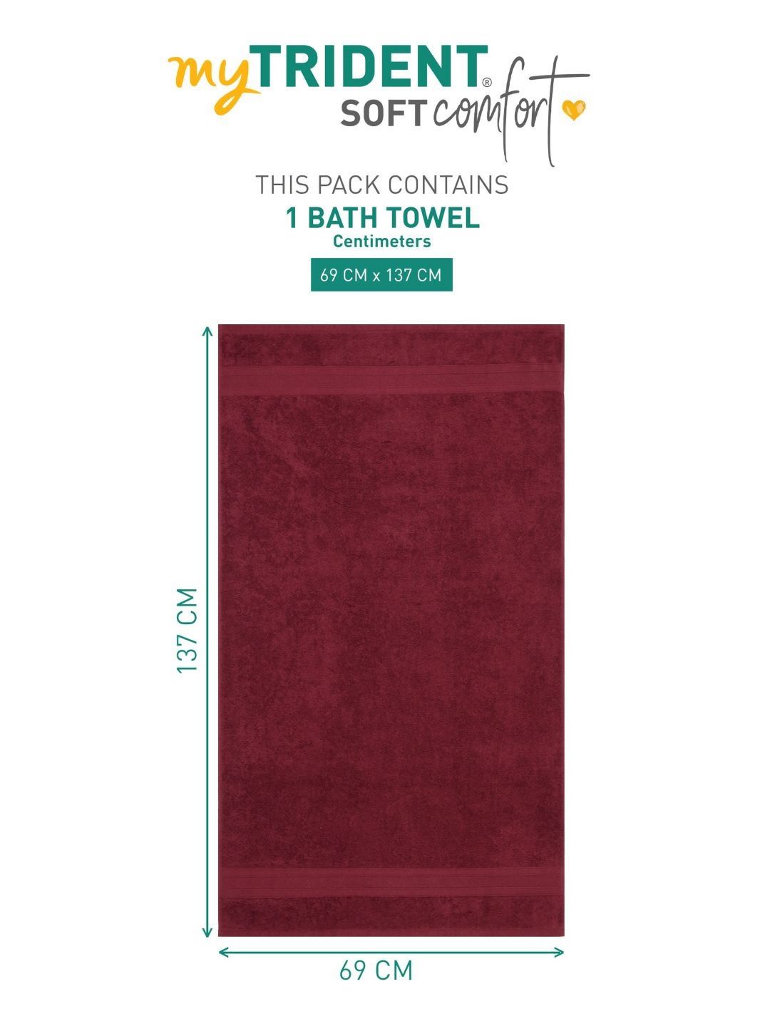 MYTRIDENT Maroon Cotton 500 GSM Bath Towel