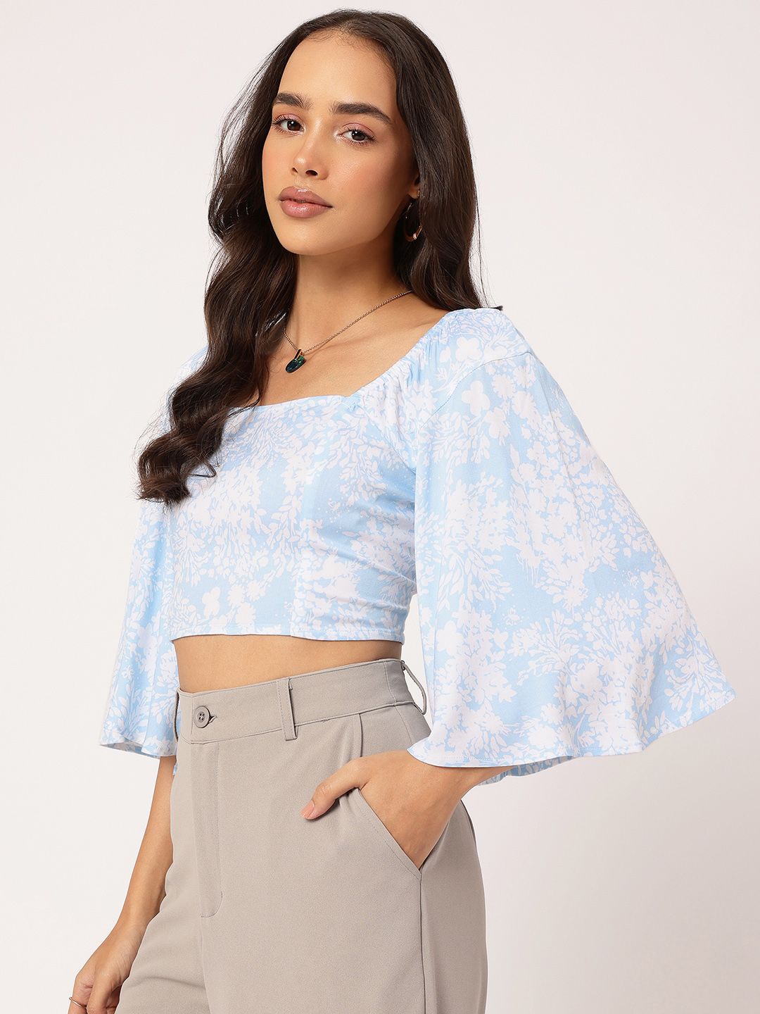 DressBerry Floral Frenzy Printed Smocked Crop Top