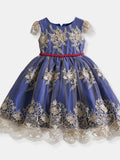 YK Girls Floral Embroidered Bow Fit & Flare Dress