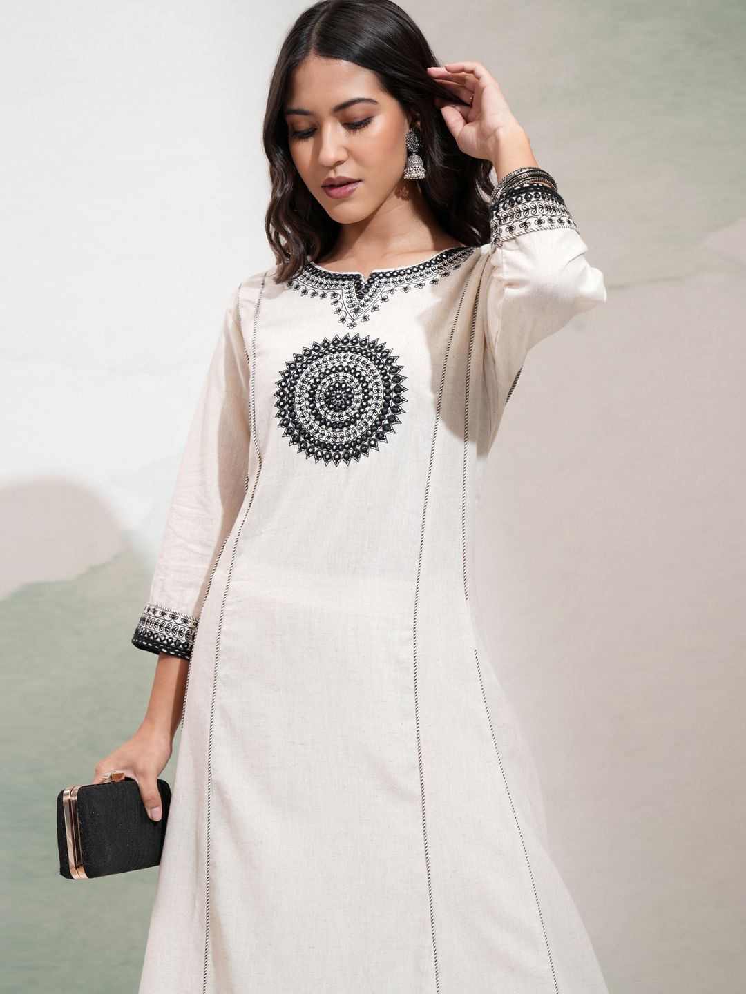 Vishudh Ethnic Motifs Embroidered Panelled Mirror Work Pure Cotton Kurta With Trousers