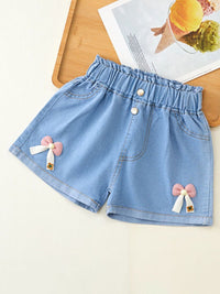 YK Girls Embellished Washed Denim Shorts