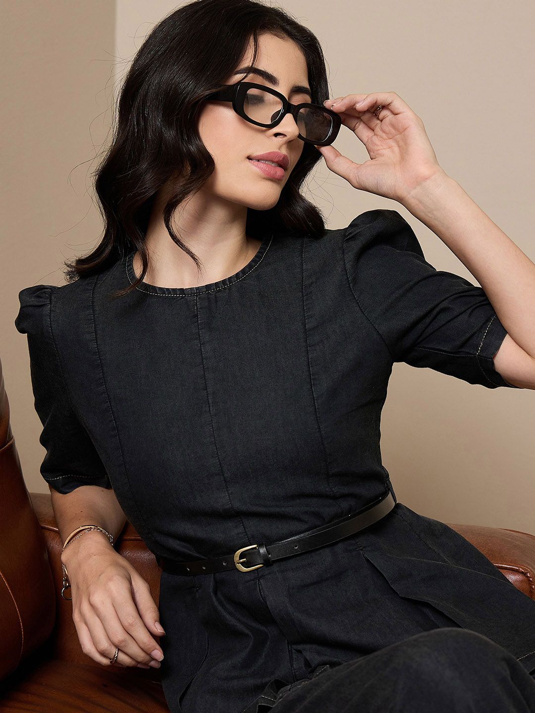 SASSAFRAS worklyf Pure Cotton Peplum Top With Straight Trouser