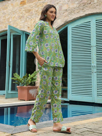 SANSKRUTIHOMES Floral Printed Mandarin Collar Pure Cotton Top With Trousers