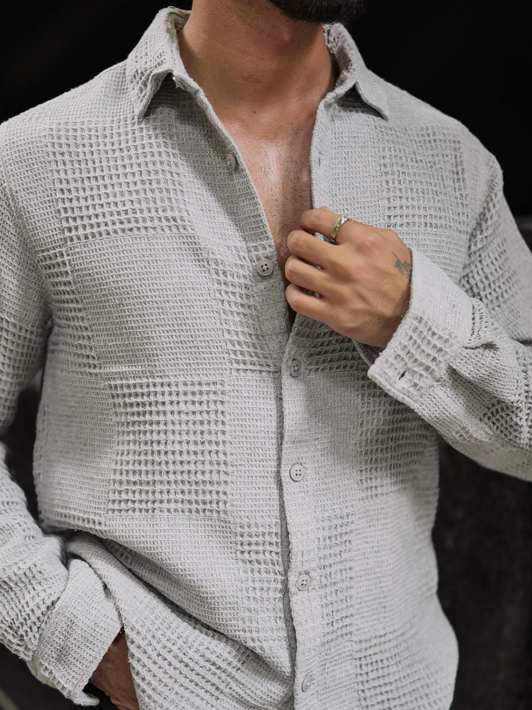 Powerlook Men Spread Collar Textured Casual Shirt