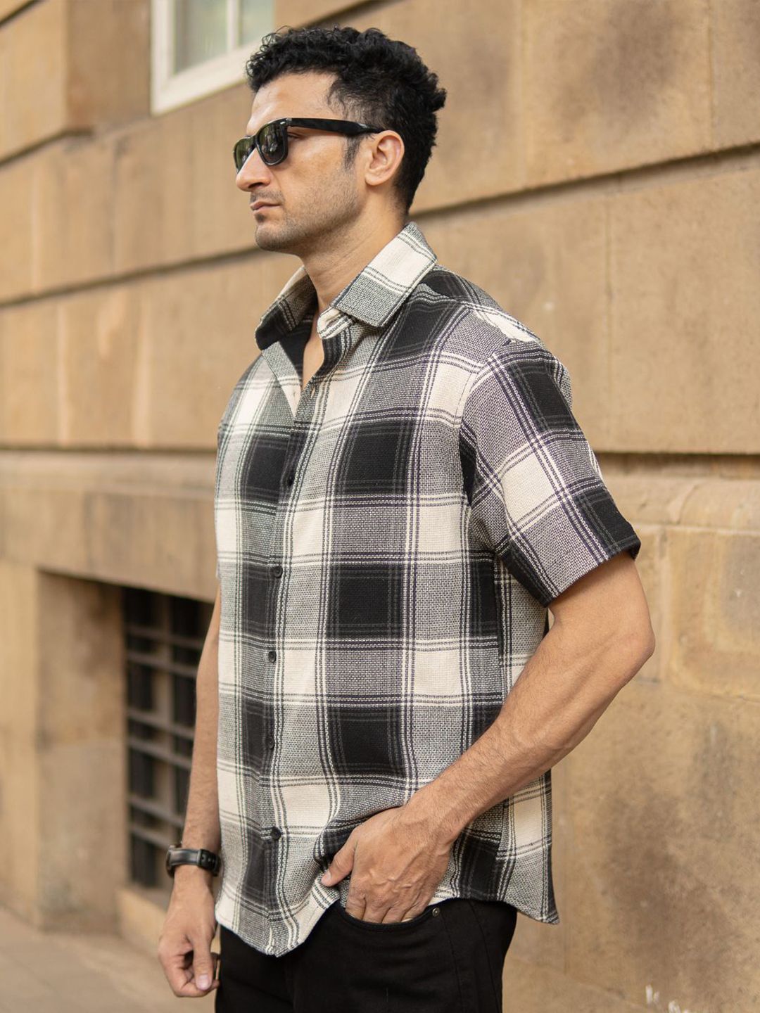 Powerlook Men Black Structured Checks Shirt