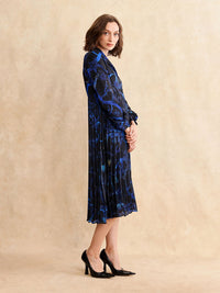 RAREISM Women Printed Shirt Collar Fit & Flare Pleated Midi Dress