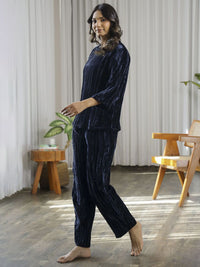 SANSKRUTIHOMES Women Round Neck Crushed Velvet Night Suit