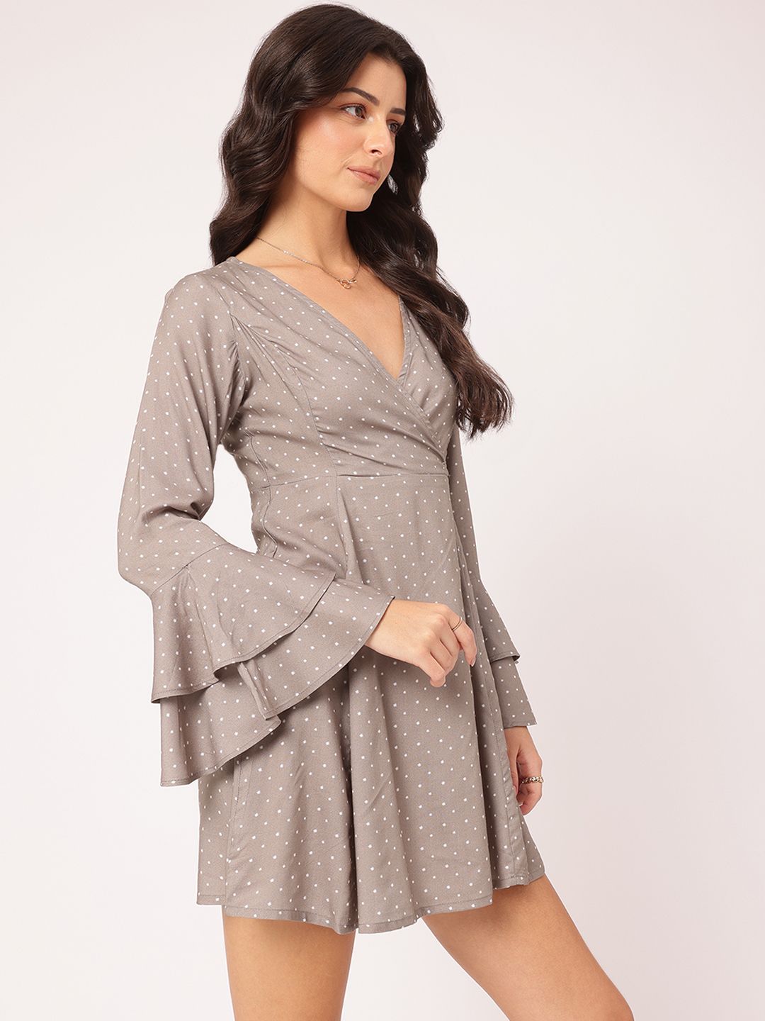 DressBerry Cozy Compositions Printed Bell Sleeve Mini A-line Dress