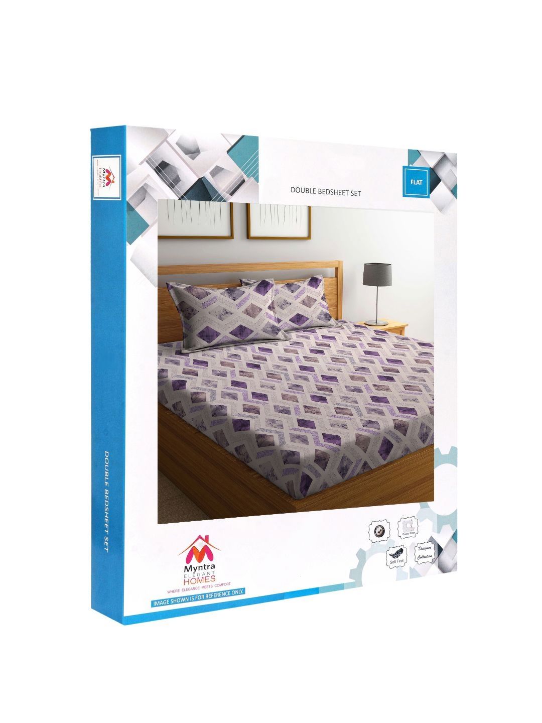 Myntra Elegant Homes White Geometric Pure Cotton 400 TC King Superfine Bedsheet dengan 2 Sarung Bantal-98 x 89 inci
