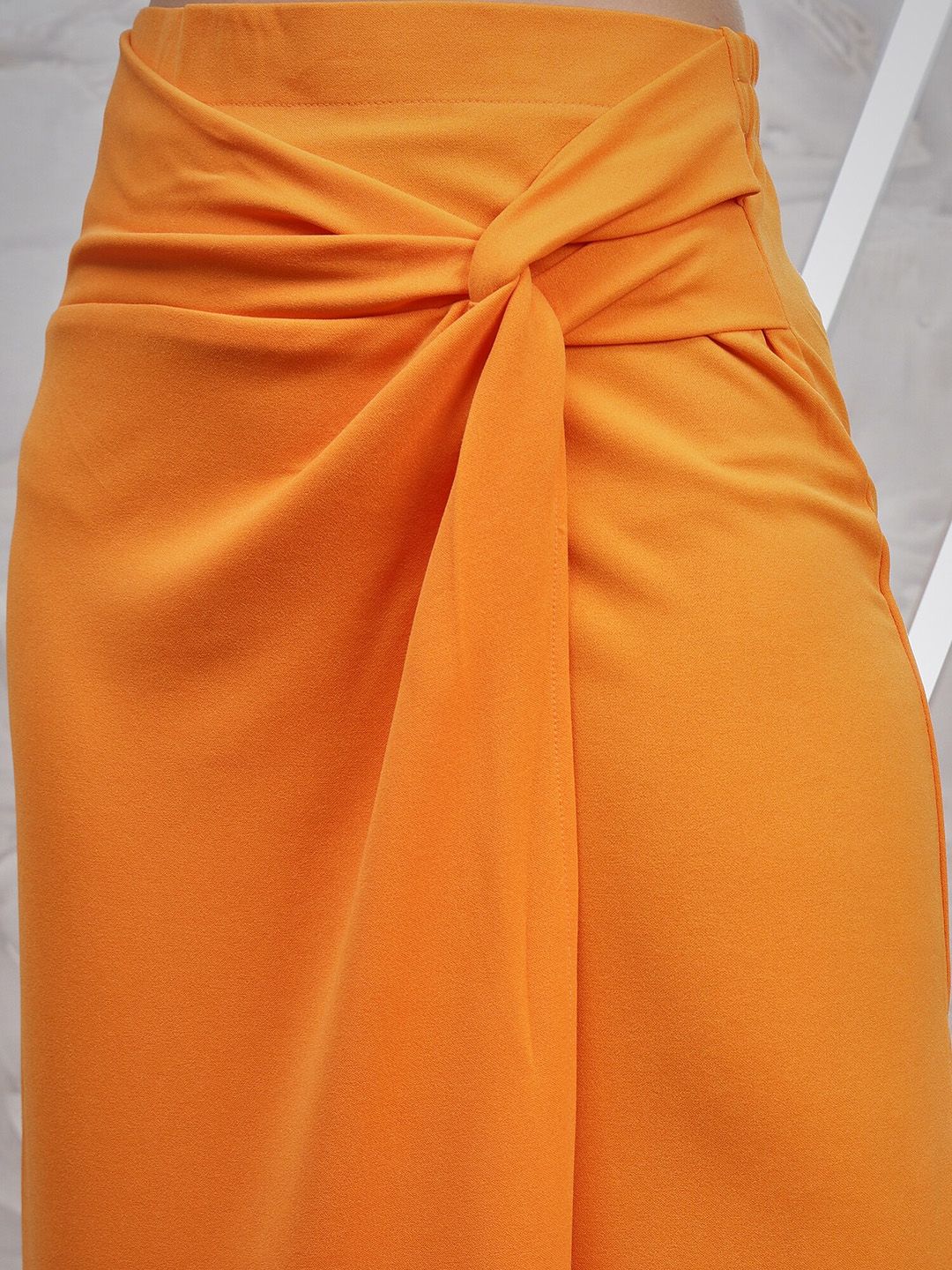 Athena Orange-Coloured Knotting Straight Midi Skirt