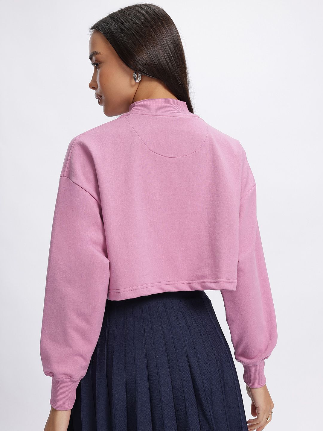 DressBerry Printed High Neck Boxy Crop Sweatshirt