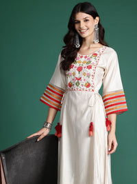 Indo Era Floral Embroidered Empire Thread Work Liva Kurta with Trousers