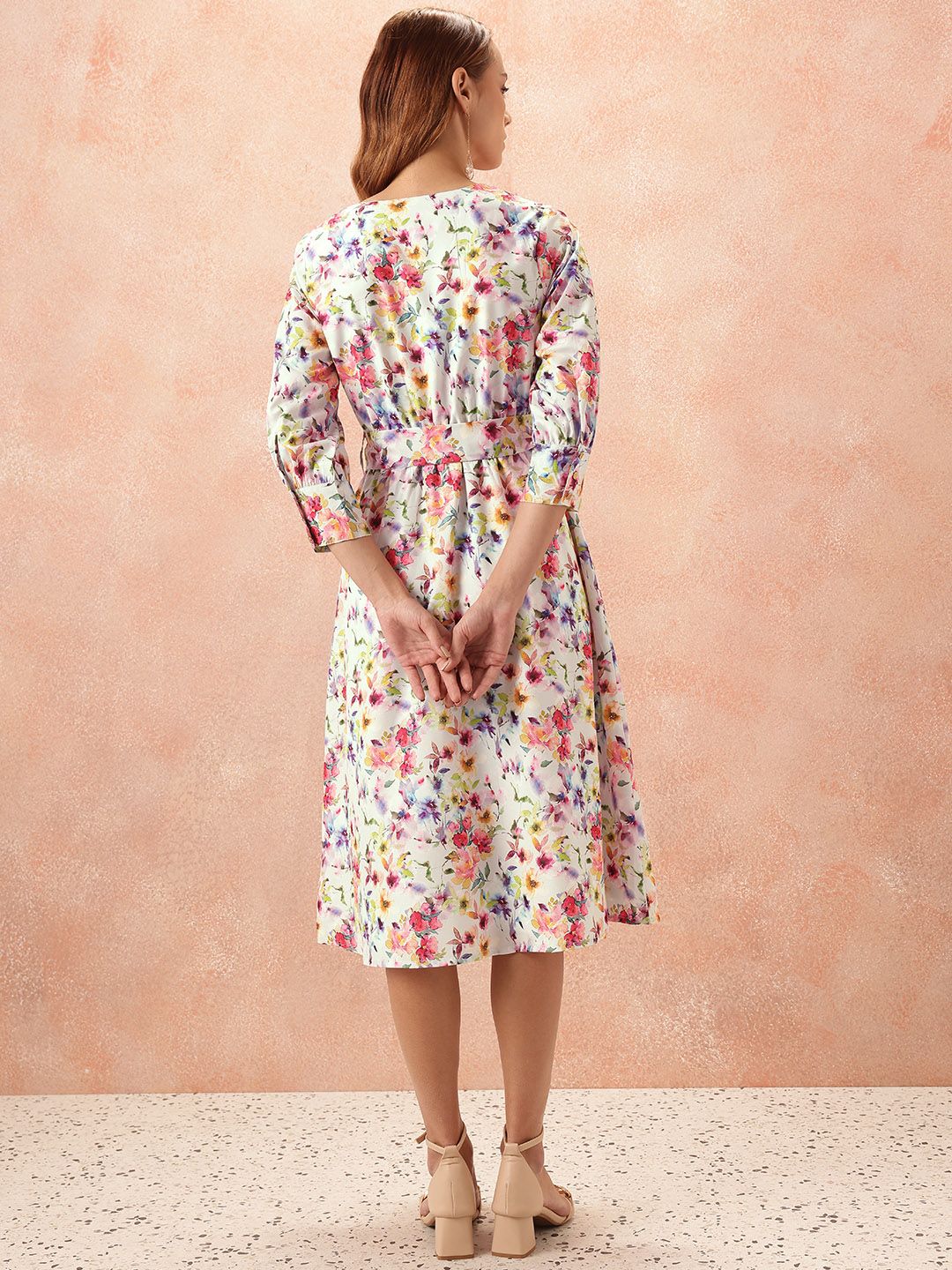all about you Floral Print Wrap-Style Dress With Belt