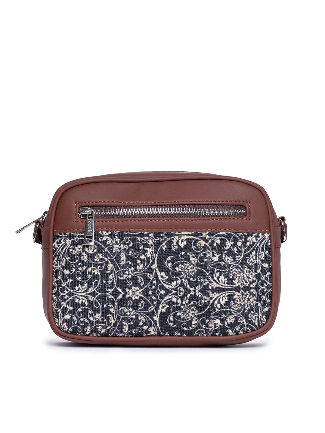 ZOUK Navy Blue & Beige Ethnic Motifs Woven Design Handcrafted Vegan Leather Sustainable Sling Bag