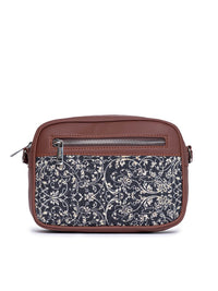 ZOUK Navy Blue & Beige Ethnic Motifs Woven Design Handcrafted Vegan Leather Sustainable Sling Bag