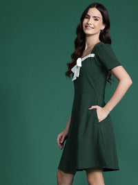 DressBerry Textured Bow-Detail A-Line Dress