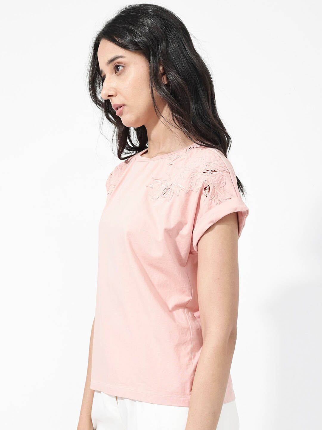 RAREISM Xinia Applique Extended Sleeves Cotton Casual T-shirt
