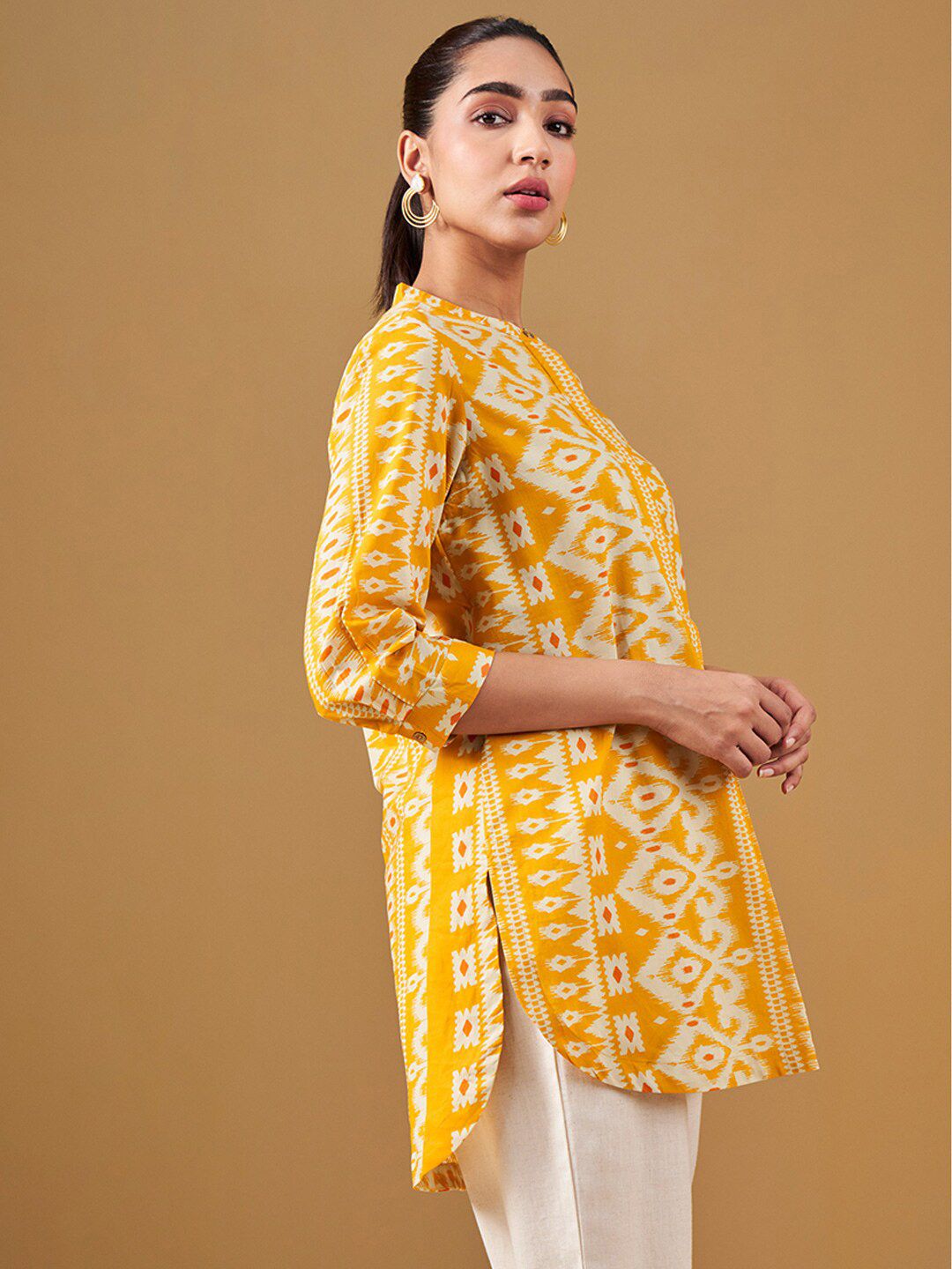Global Desi Ethnic Motifs Printed Pure Cotton Straight Kurti