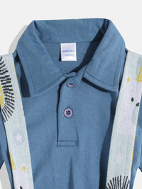 Moms Love Infant Boys Pure Cotton Graphic Printed Dungarees with Solid T-shirt