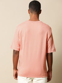 Mr Bowerbird Men Peach-Coloured Pure Cotton Philosophy Crew Neck Oversized Pure Cotton T-shirt