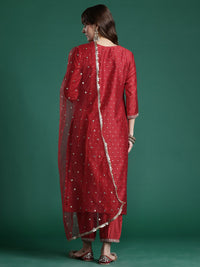 Indo Era Embroidered Sequinned Kurta With Trousers & Dupatta