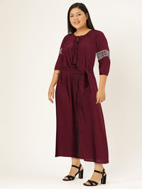 DressBerry Women Maroon Solid Fit and Flare Dress