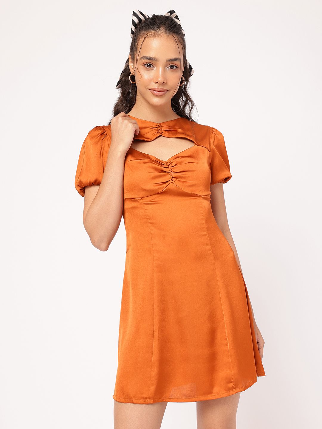 DressBerry Midnight Cleopatra Cut Out Detailed Ruched Satin Dress