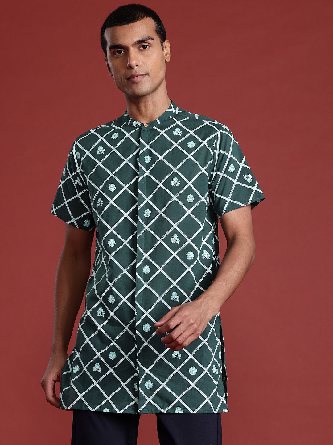 Anouk Men Cotton Geometric Indie Prints Kurta