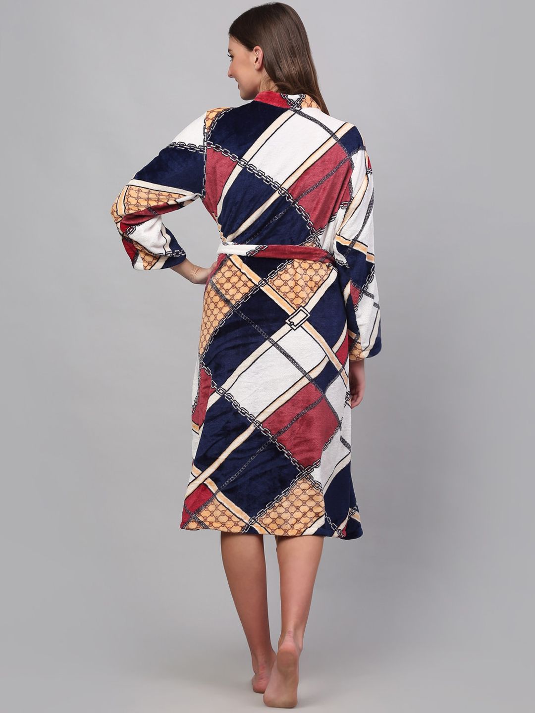 KLOTTHE Printed Woolen Bath Robe With Belt