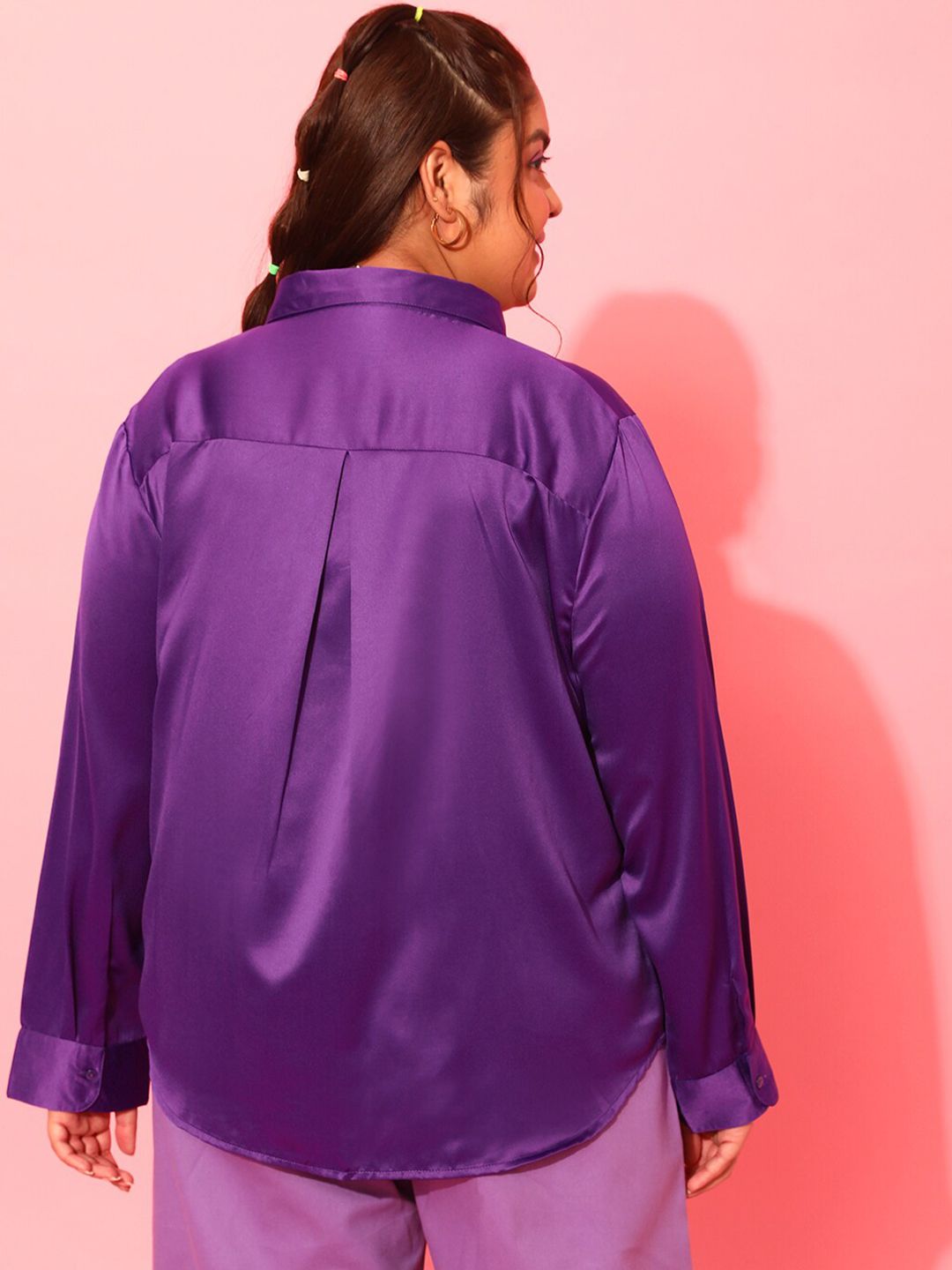 CURVY STREET Plus Size Peach Classic Satin Casual Shirt