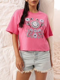 DressBerry Sunshine Smiles Elegantly Feminine Printed Boxy Crop T-shirt