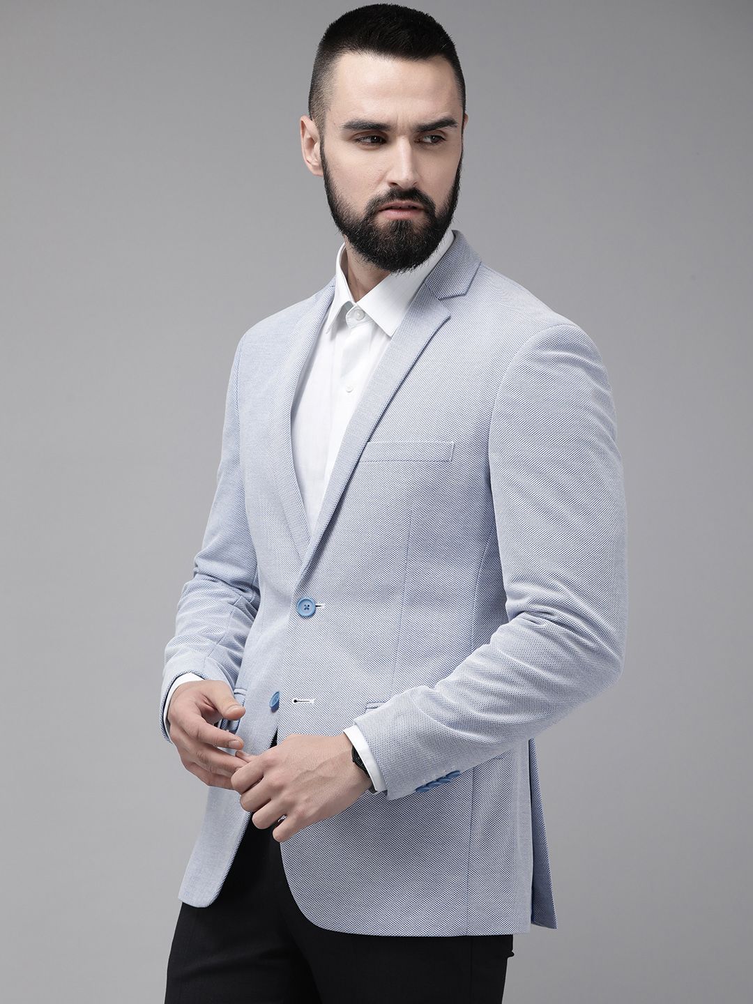 Park Avenue Active Fit Self Design Single-Breasted Formal Blazers