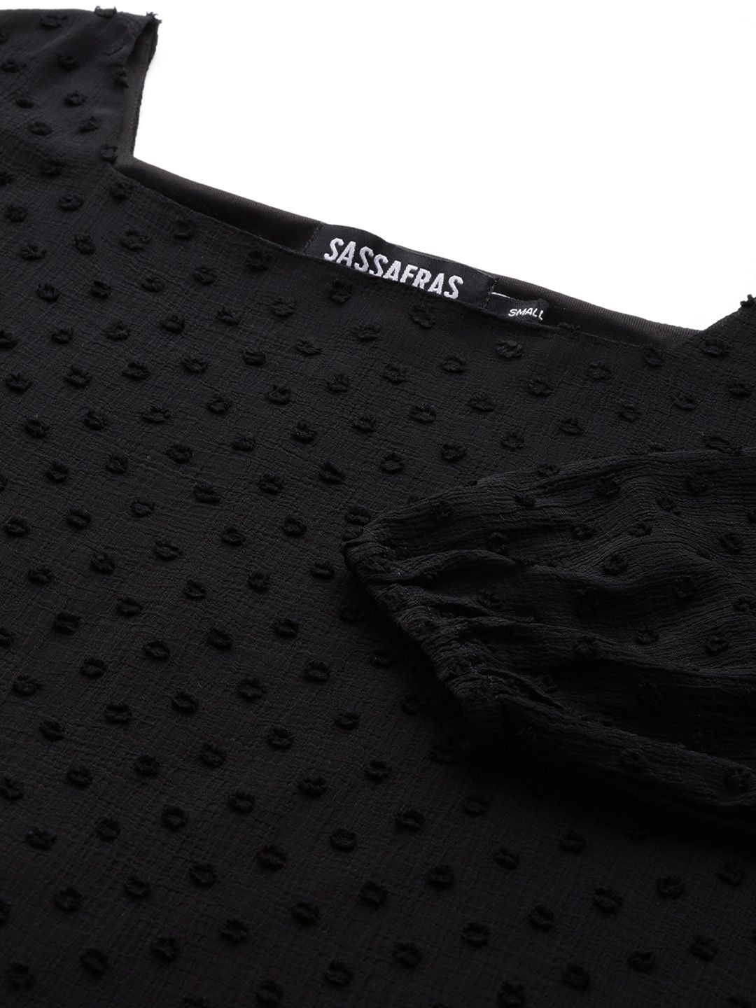 SASSAFRAS Black Self Design Dobby Weave A-Line Dress