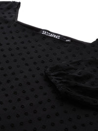 SASSAFRAS Black Self Design Dobby Weave A-Line Dress