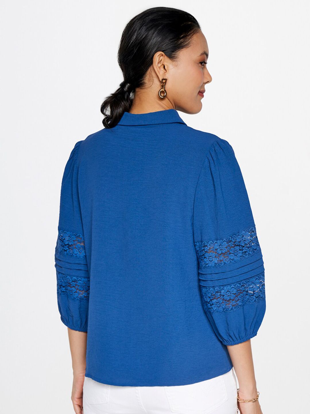 AND Self Design Puff Sleeves Shirt Style Top