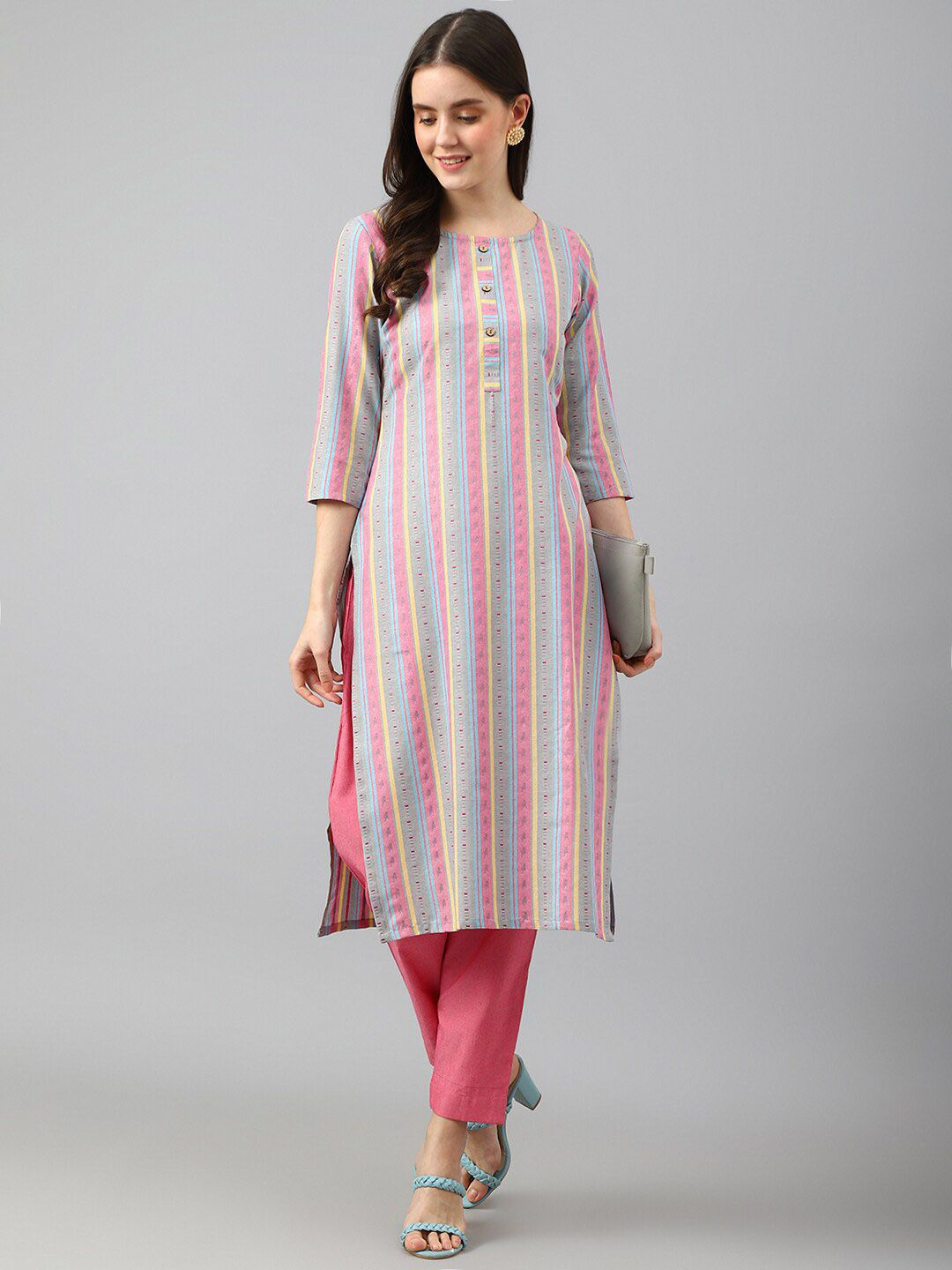 KALINI Striped Straight Kurta with Trousers