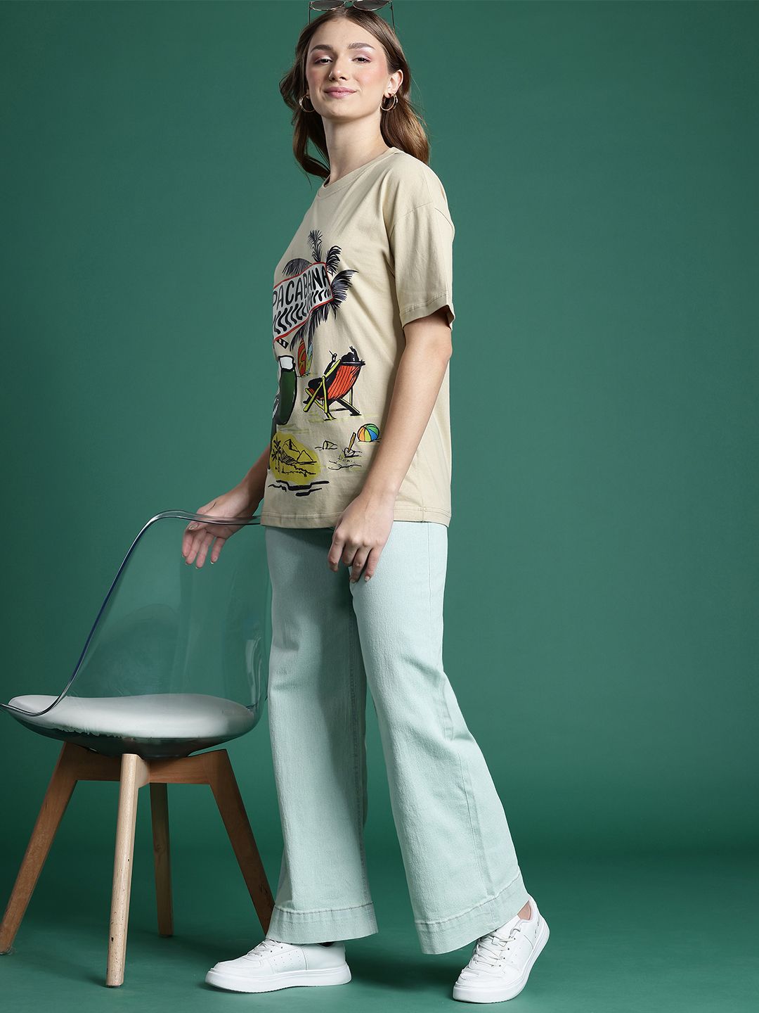 DressBerry Women Pure Cotton Printed Drop-Shoulder Sleeves T-shirt