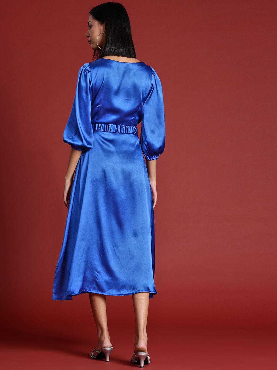 all about you Satin A-Line Midi Dress with Belt