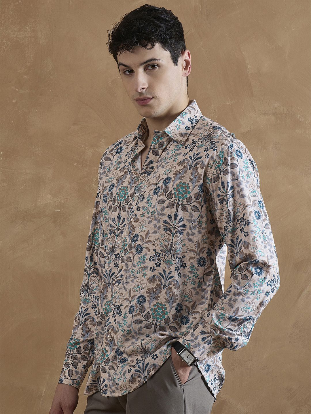 DENNISON Beige Floral Printed Shirt