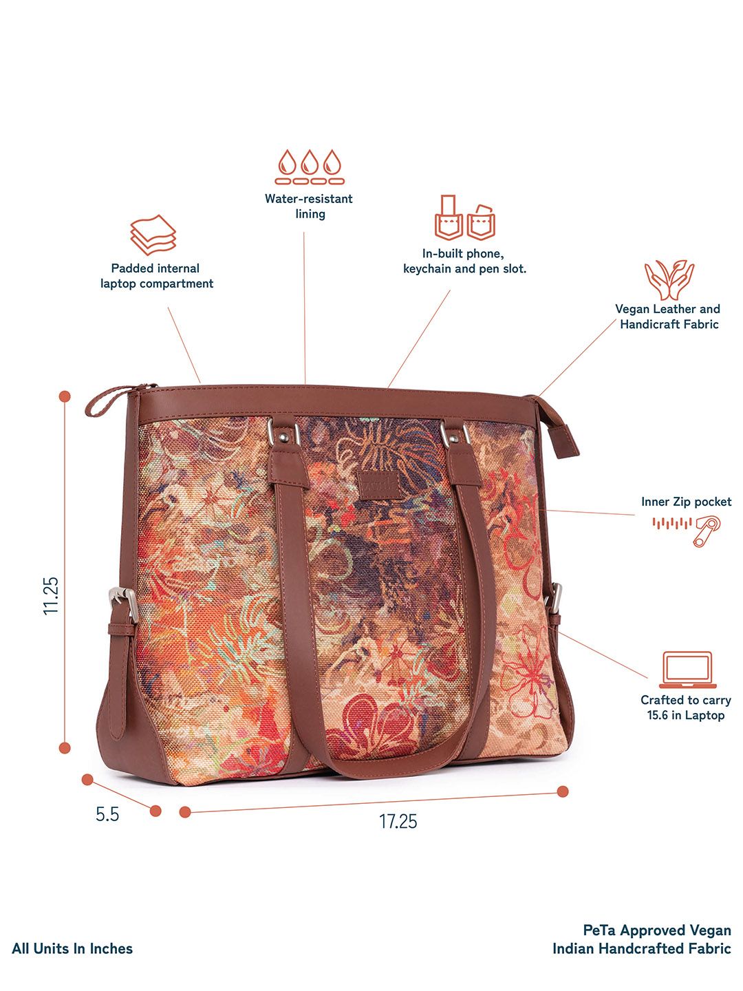 ZOUK Red & Yellow Printed Vegan Leather Sustainable Laptop Bag