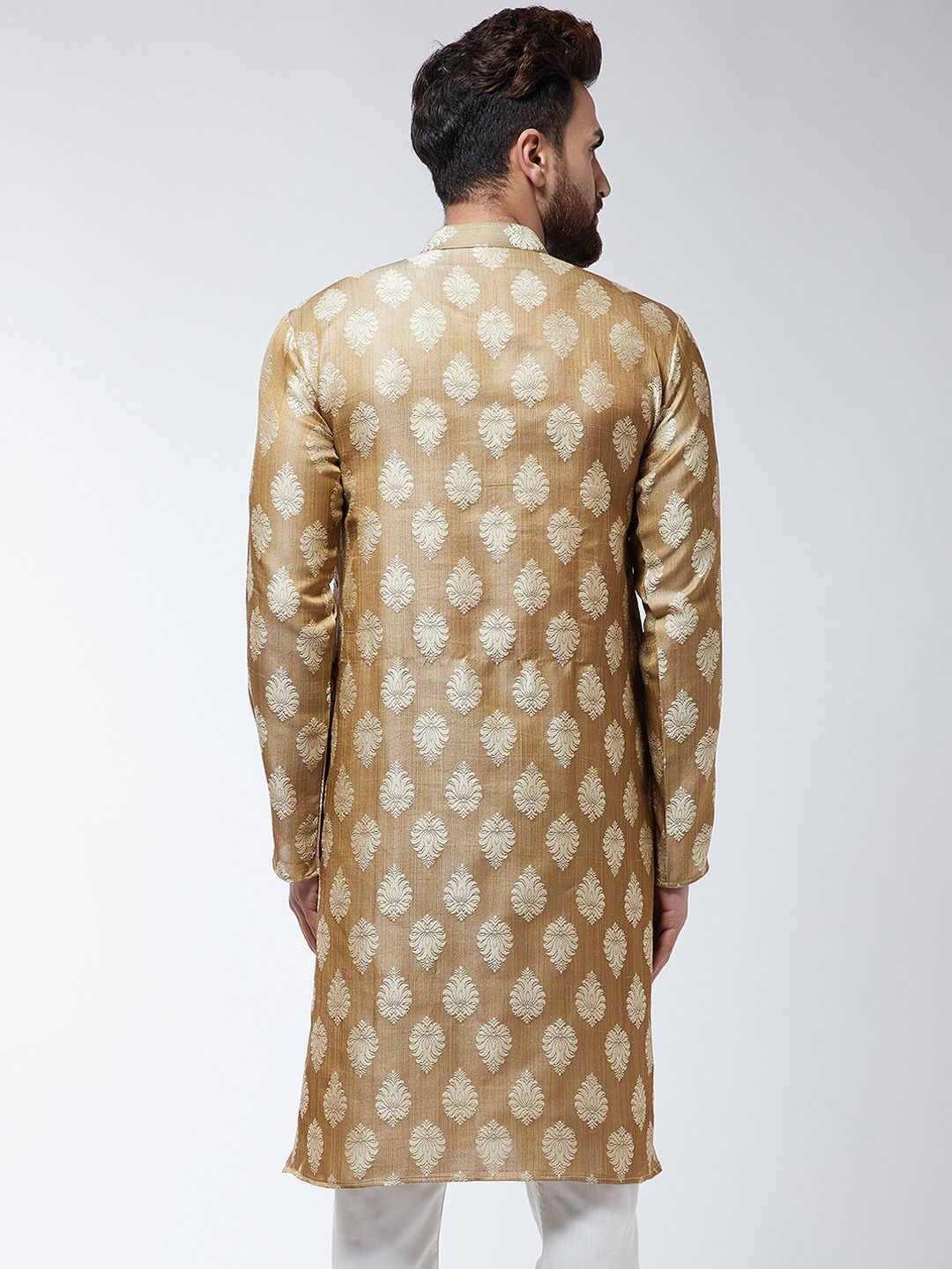 SOJANYA Lelaki Coklat Sulam Kurta Lurus