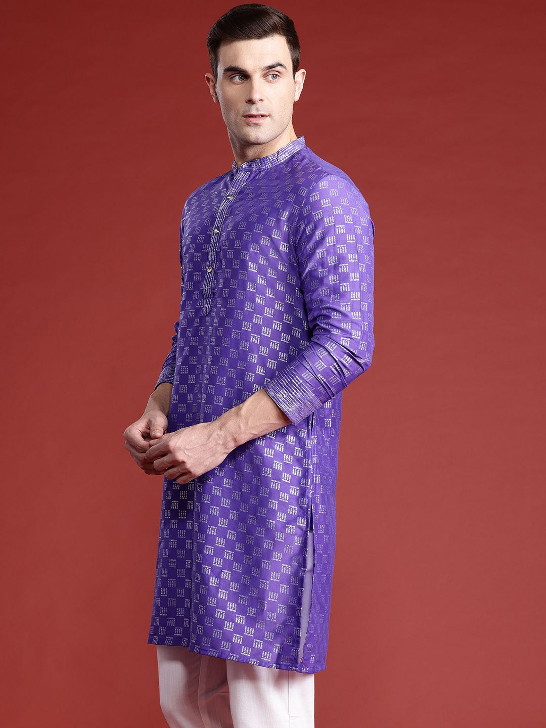 Anouk Men Geometric Printed Thread Work Kurta