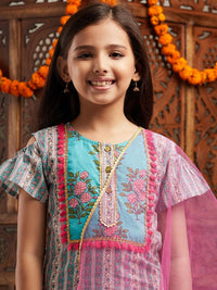 pspeaches Girls Floral Printed Regular Kurta with Sharara & With Dupatta