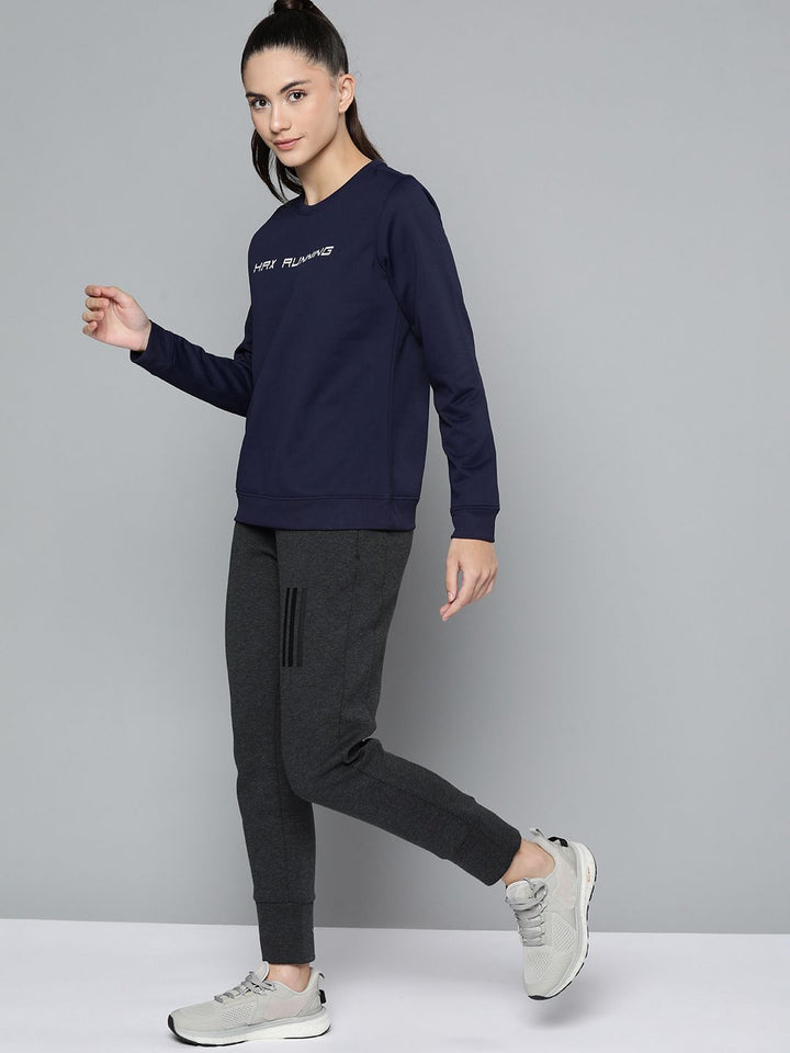 HRX by Hrithik Roshan Women Navy Blue Printed Anti-microbial Finish Running Sweatshirt