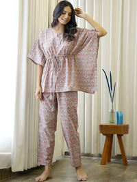 SANSKRUTIHOMES Women Grey & Pink Printed Cotton Night suit