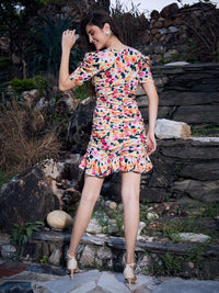 Berrylush Floral Printed Ruched Sheath Dress